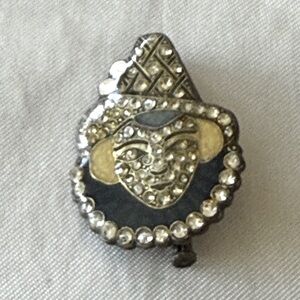 Vintage Pierre Bex Of France Art Deco Enamel Rhinestone Pierrot Clown Pin